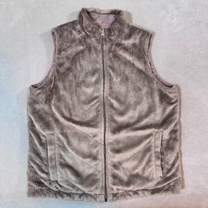 Columbia Womens Vest Reversible Faux Fur Corduroy Brown Full Zip Vest Size S Y2K